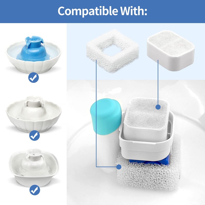 VinDox 10 Pack Cat Water Fountain Replacement F-ilters, 8 Pack Pet Fountain Replacement F-ilters and 2 Pack Foam Filters for Tritone/Fiumi Ceramic Pet Lotus Ceramic Pet Drinking Fountain - Image 2